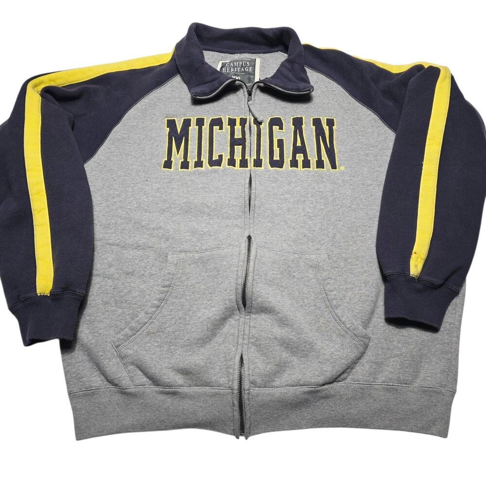 Campus Heritage Full Zip Sweatshirt Men’s Michigan Wolverines 2XL Vintage Y2k